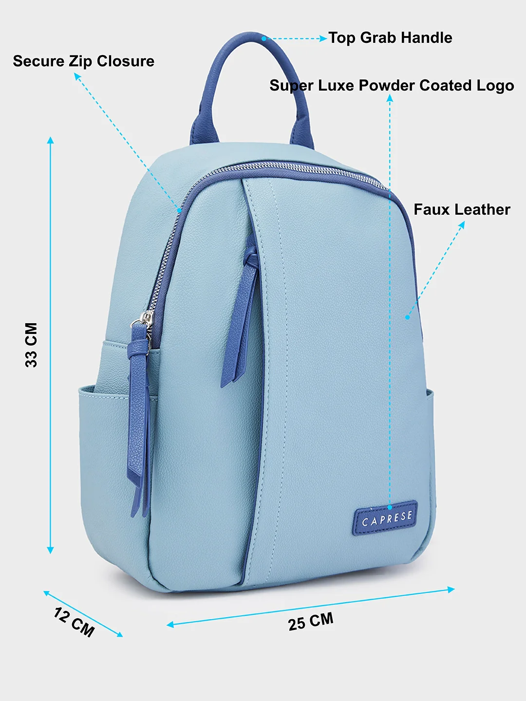 Caprese Tia Medium Powder Blue Backpack - Image 7