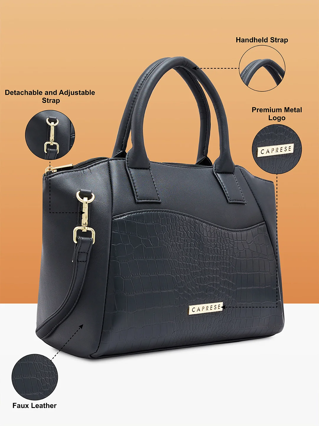 Caprese Tio Medium Black Satchel Bag - Image 5