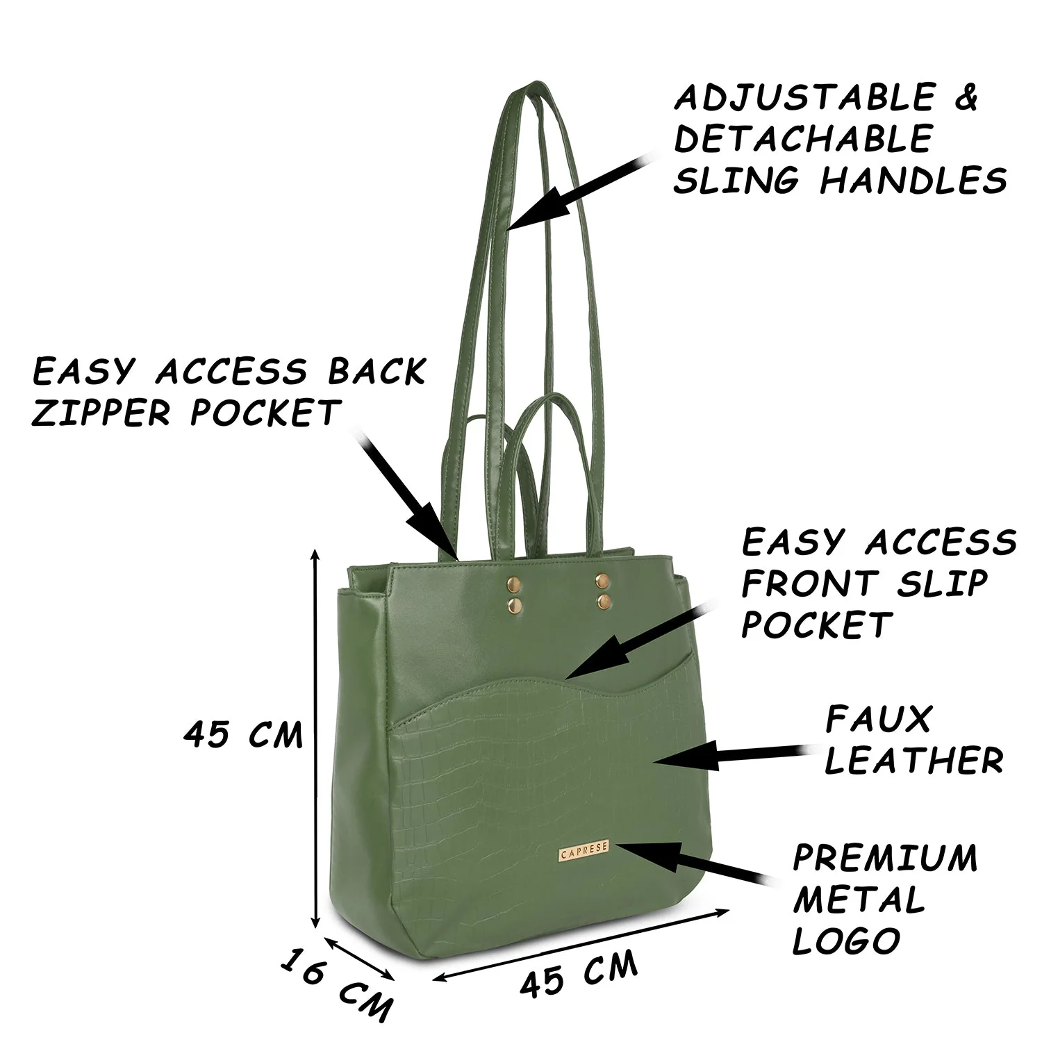 Caprese Tio Large Olive Tote Bag - Image 3