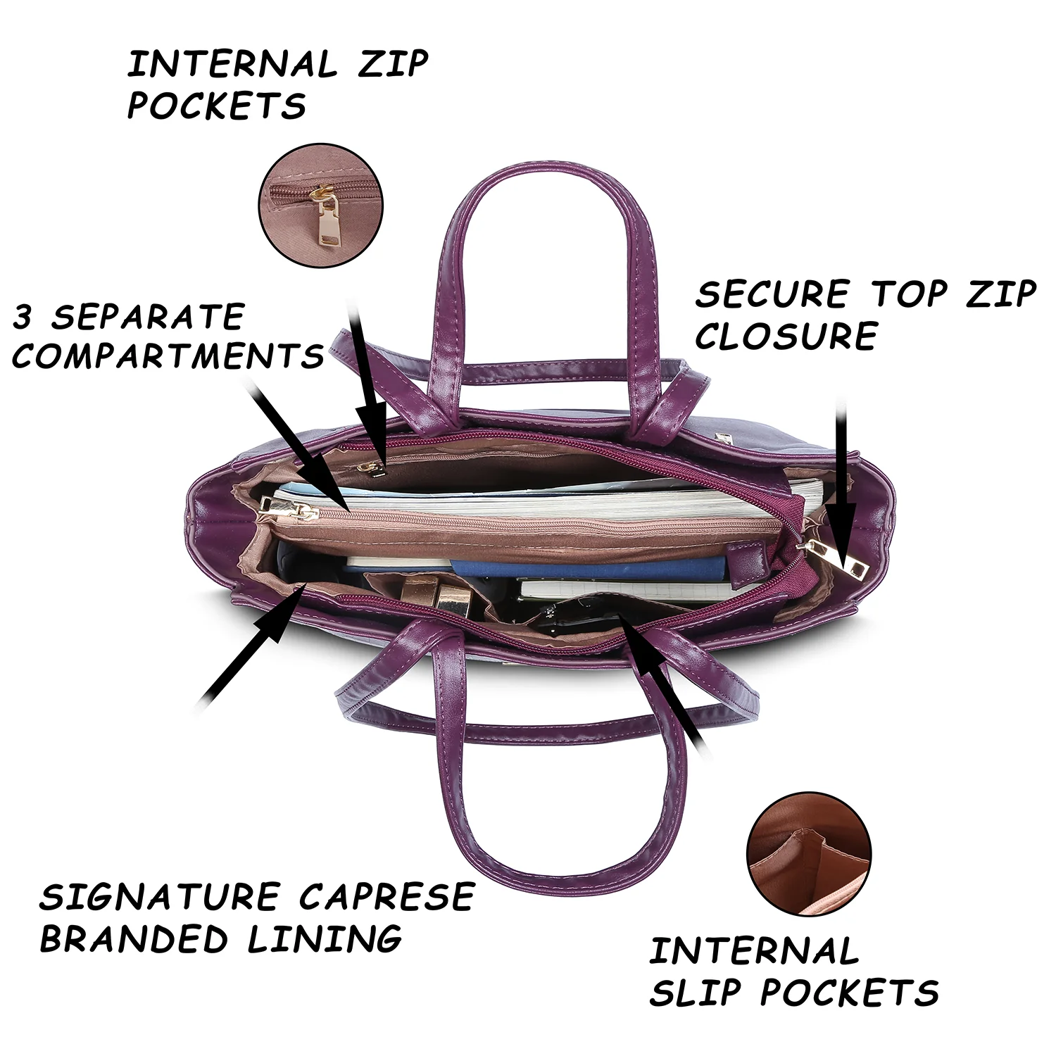 Caprese Tio Large Plum Tote Bag - Image 5