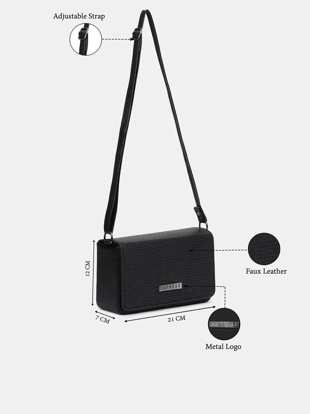 Caprese Tira Medium Black Sling Bag - Image 8