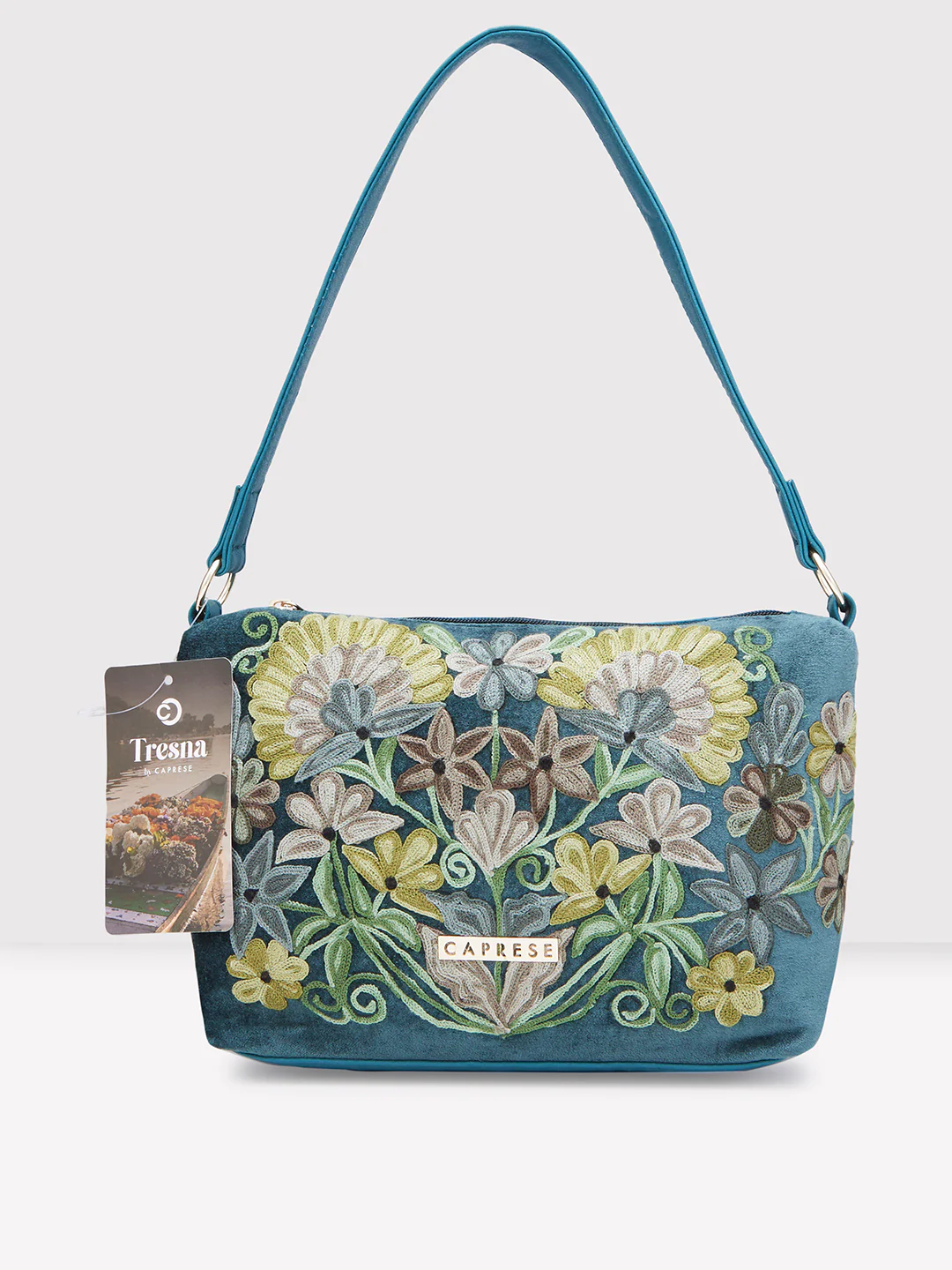 Caprese Tresna Embroidery Green Crossbody Bag