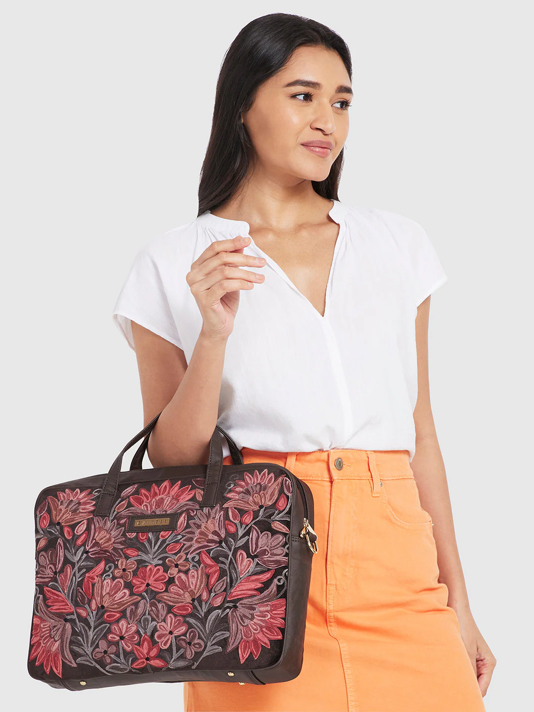 Caprese Tresna Embroidery Brown Laptop Tote - Image 10
