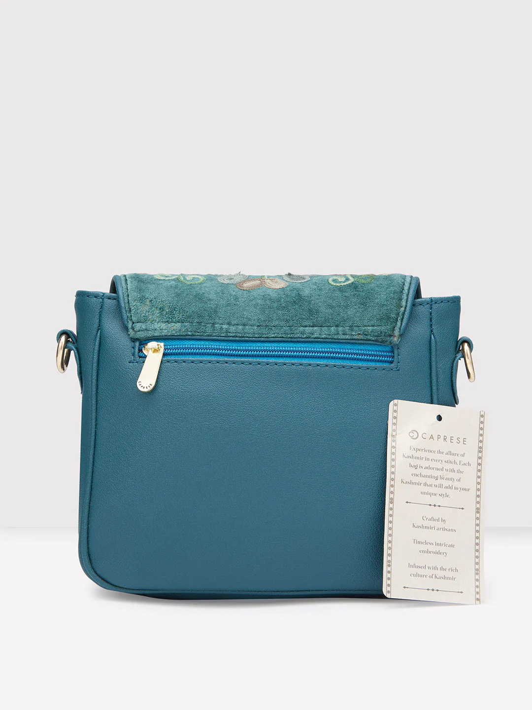 Caprese Tresna Large Embroidery Green Sling Bag - Image 4