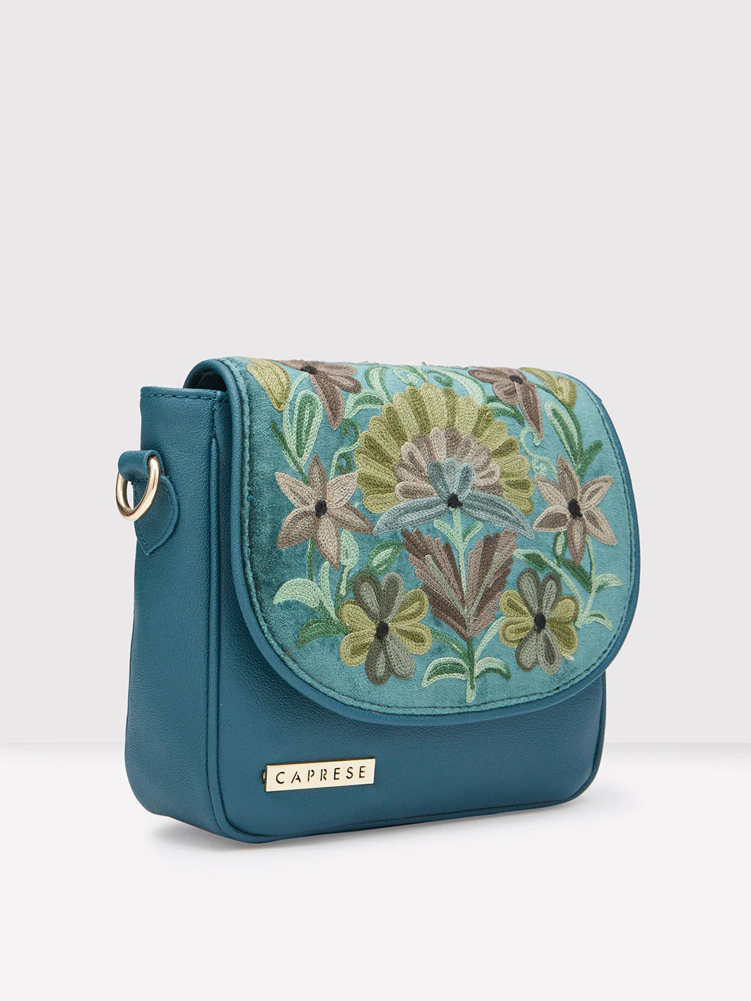 Caprese Tresna Large Embroidery Green Sling Bag - Image 5