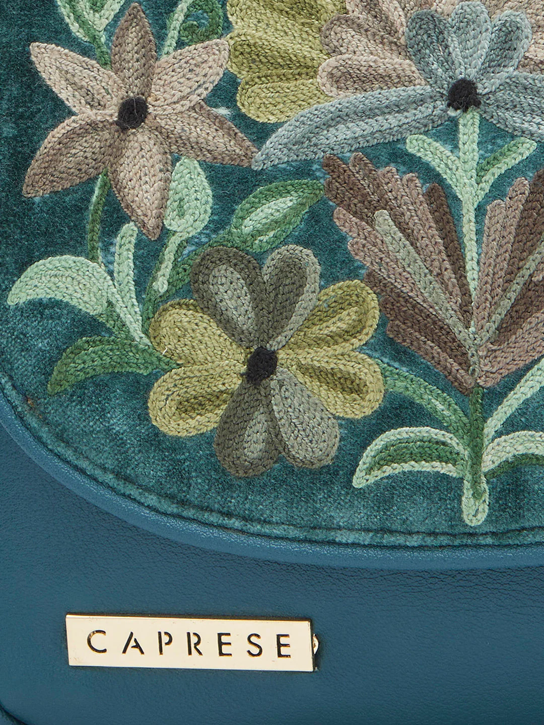 Caprese Tresna Large Embroidery Green Sling Bag - Image 9