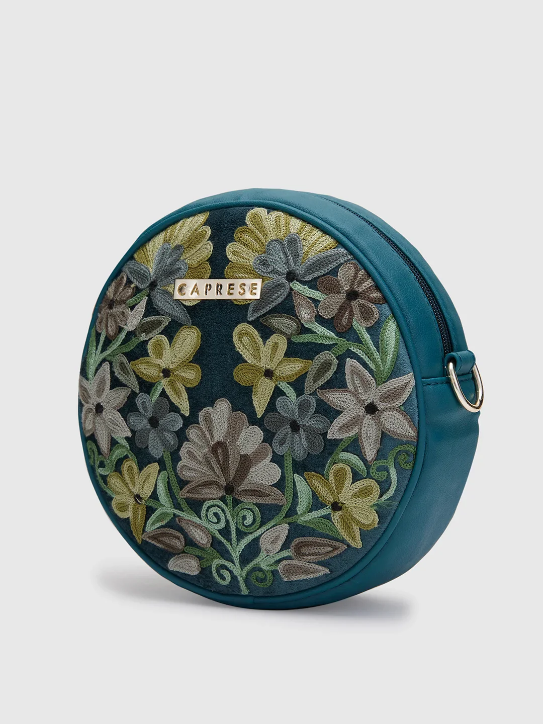 Caprese Tresna Medium Embroidery Green Sling Bag - Image 5