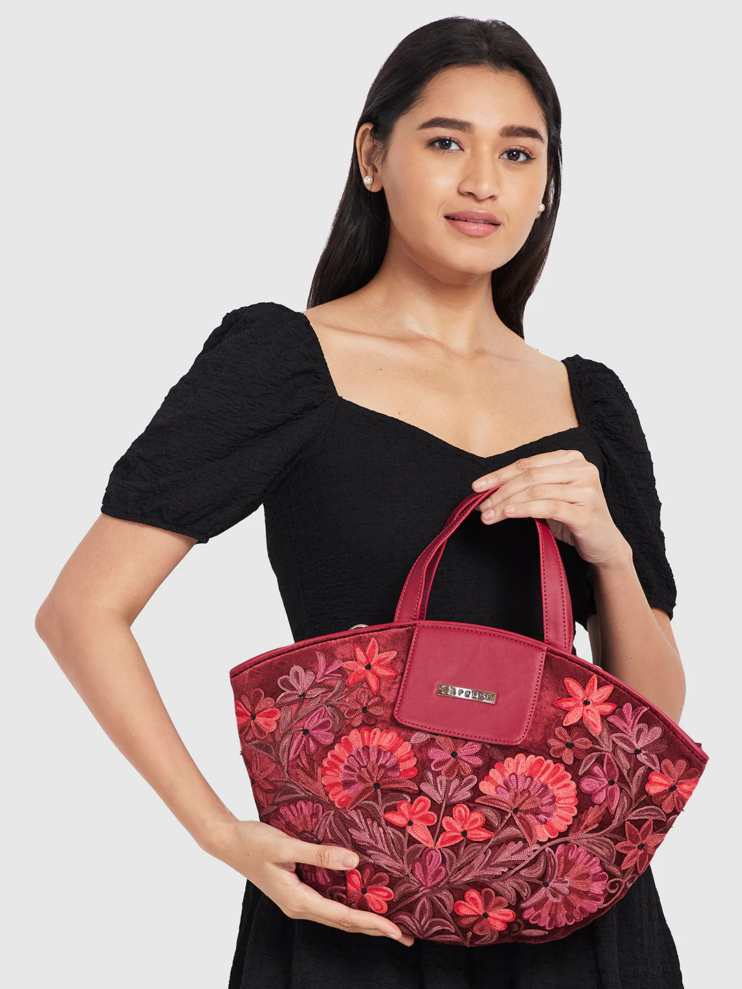 Caprese Tresna Medium Maroon Tote Bag - Image 11