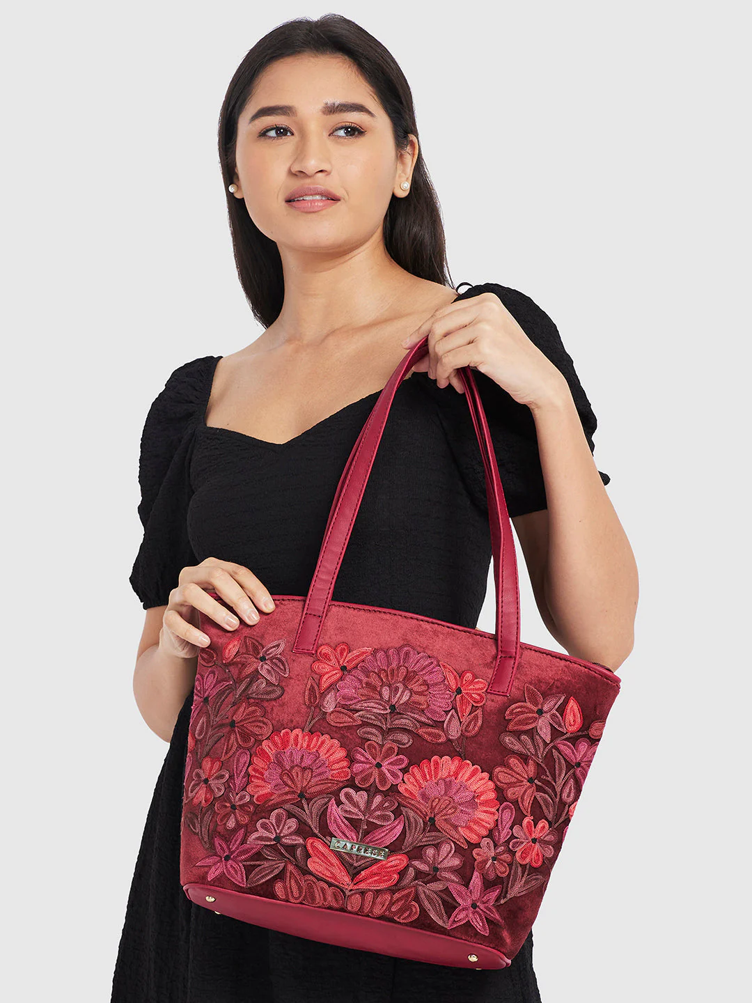 Caprese Tresna Medium Maroon Tote Bag - Image 10