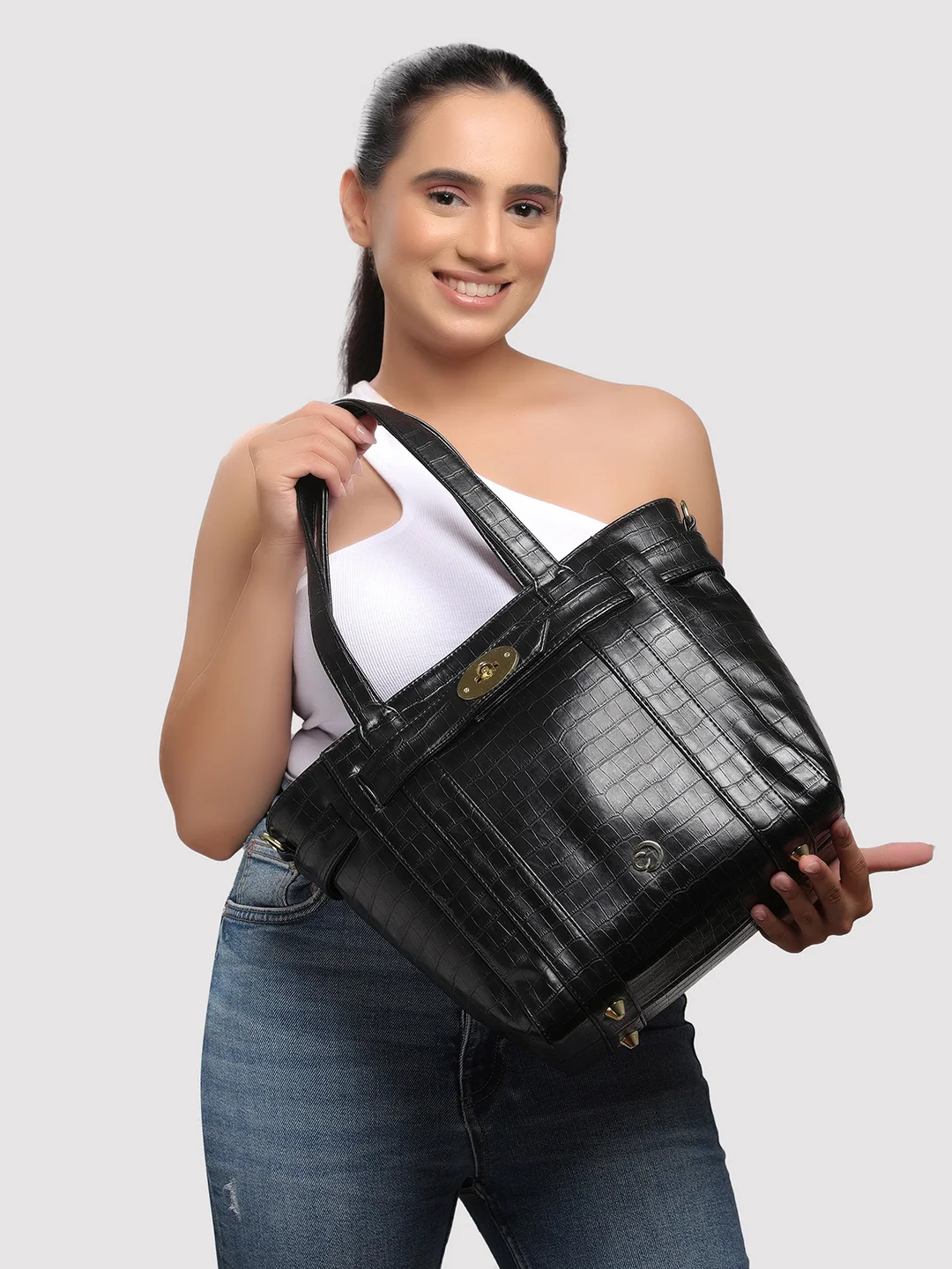 Caprese Treza Large Black Satchel Bag - Image 11