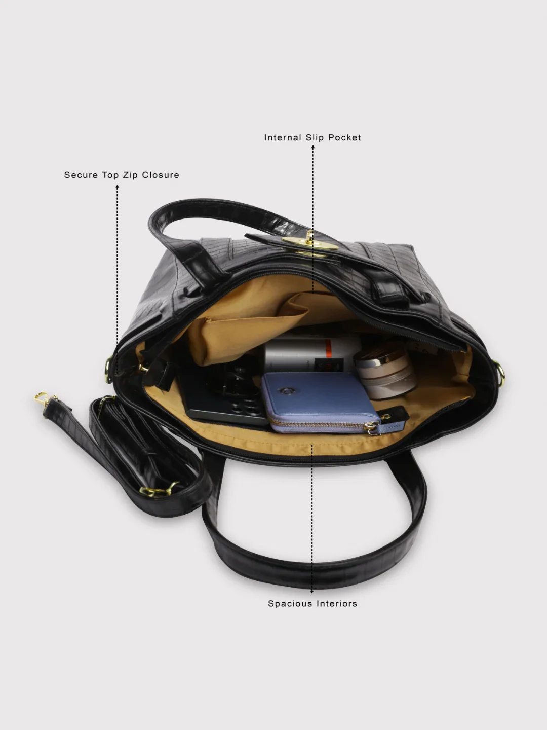 Caprese Treza Large Black Satchel Bag - Image 4