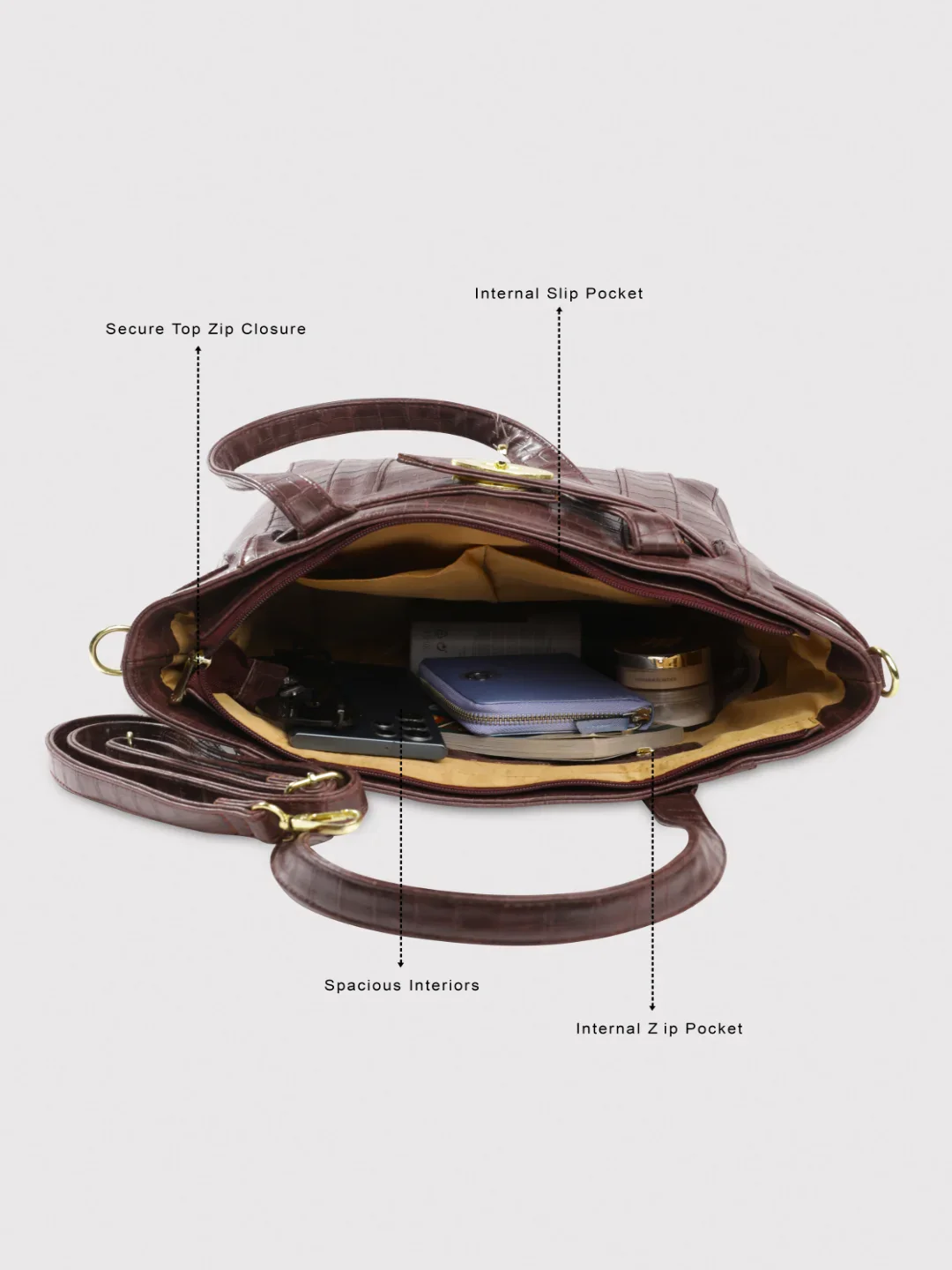 Caprese Treza Large Plum Satchel Bag - Image 4