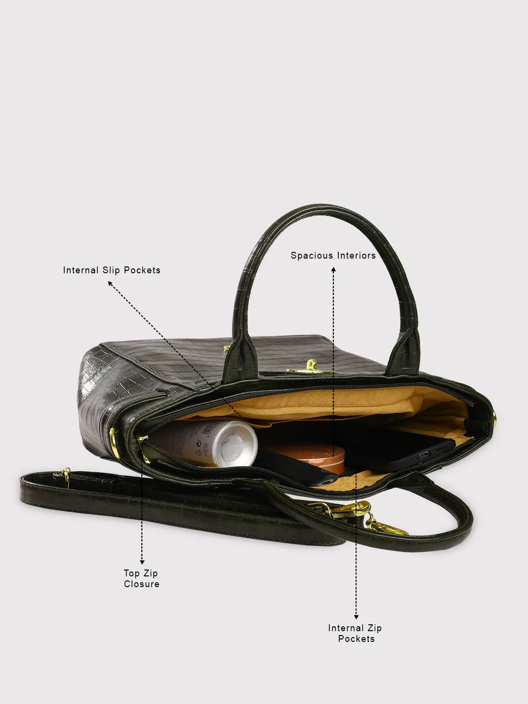 Caprese Treza Medium Olive Satchel Bag - Image 11