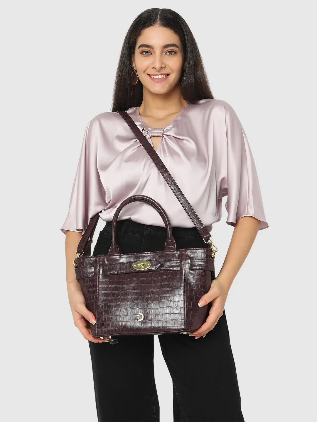 Caprese Treza Medium Plum Satchel Bag - Image 11