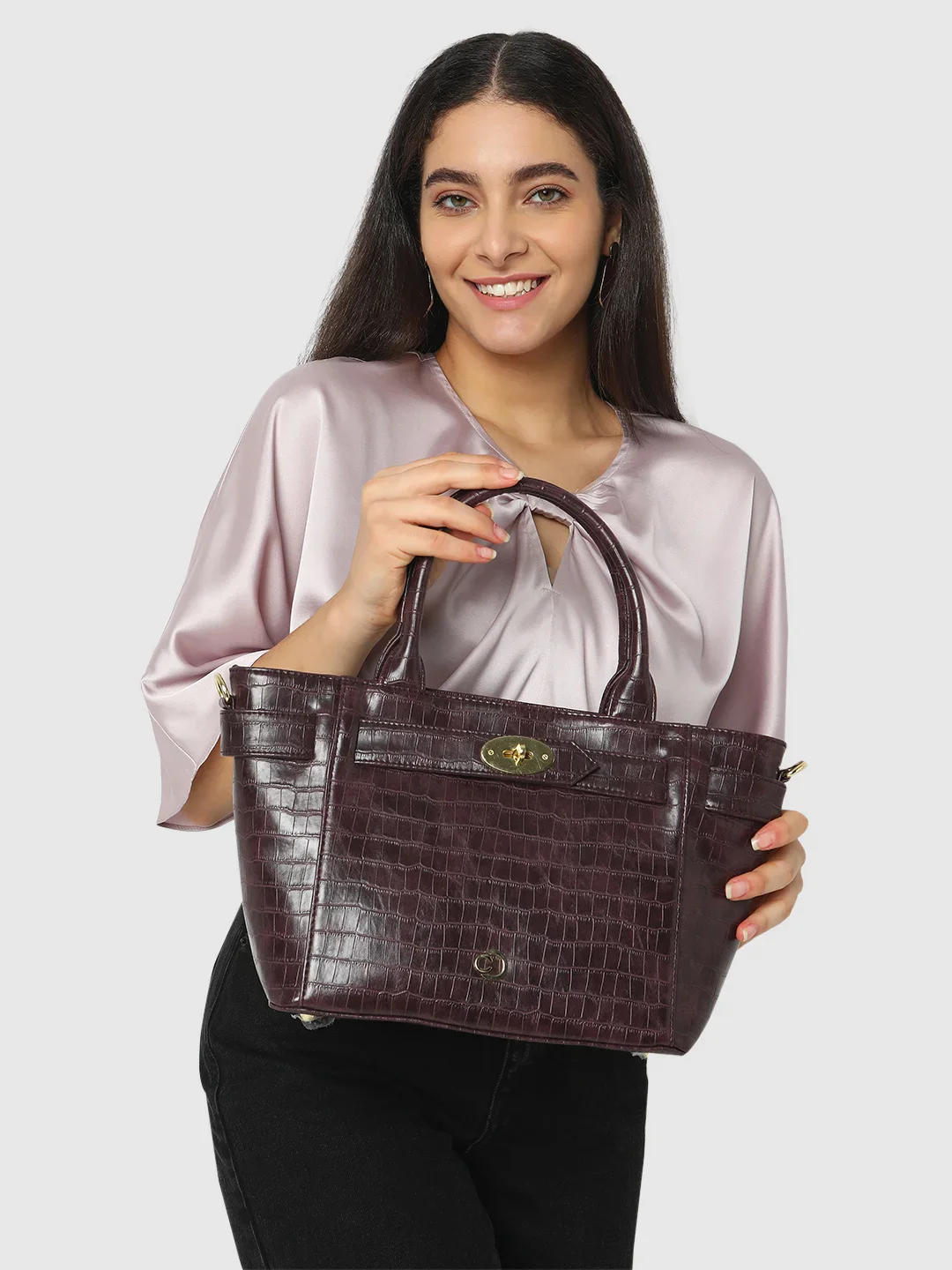 Caprese Treza Medium Plum Satchel Bag - Image 12