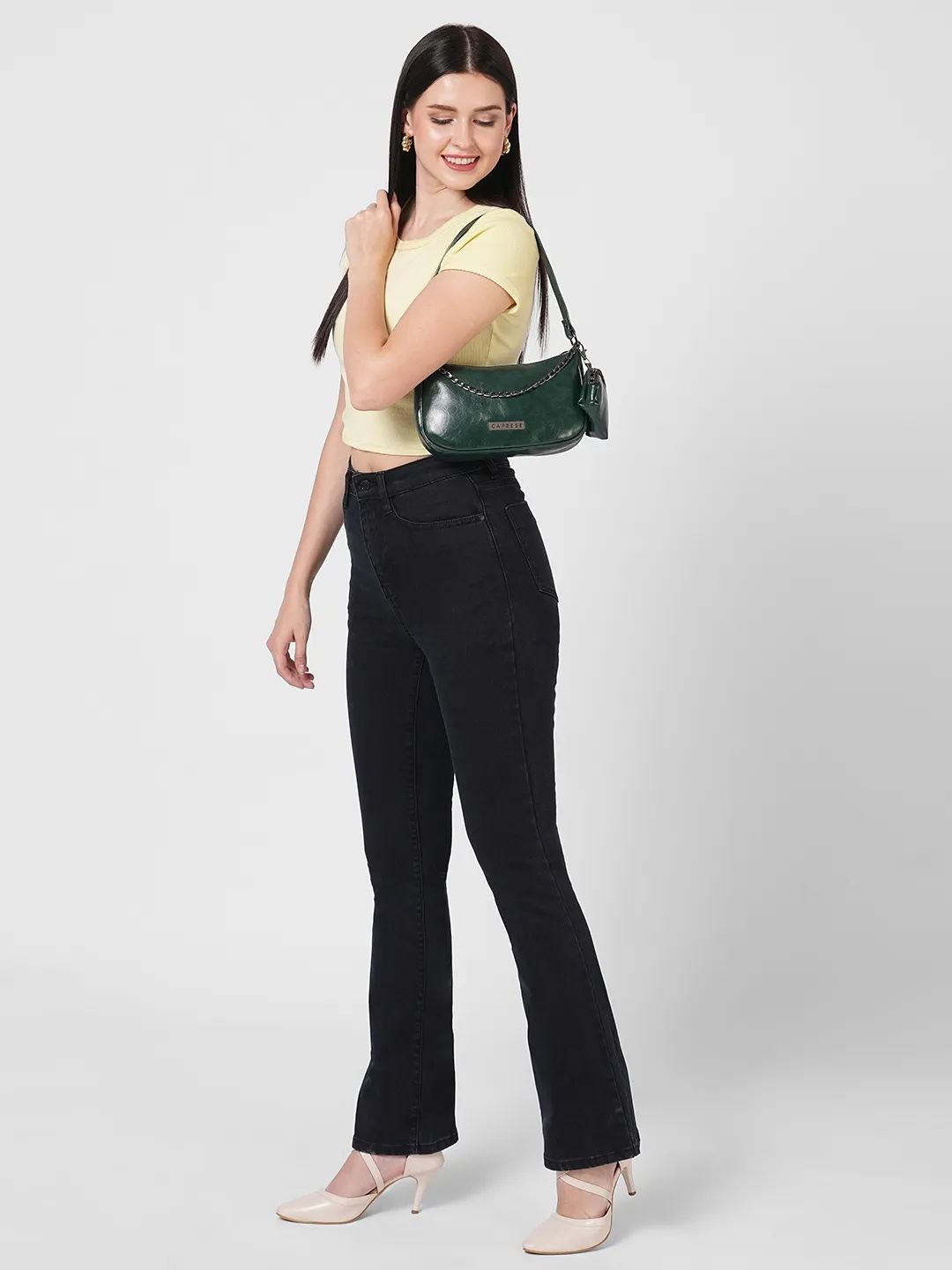 Caprese Trina Medium Bottle Green Baguette Bag - Image 9