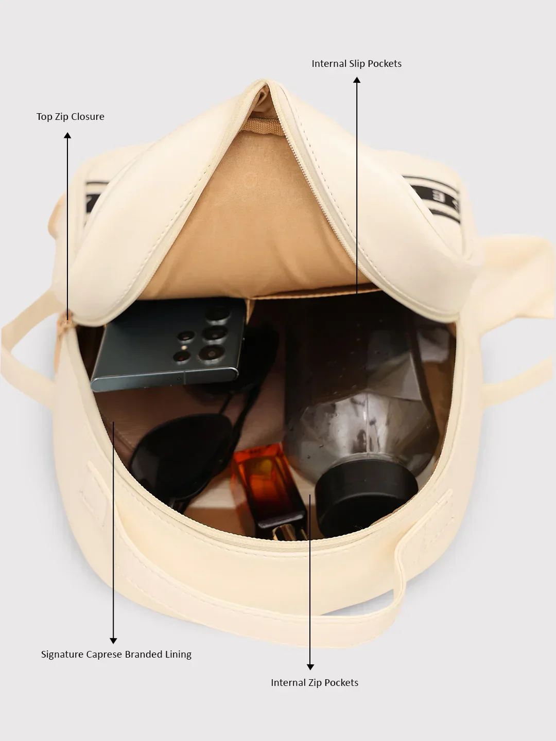 Caprese Trinity Medium Cream Backpack - Image 11