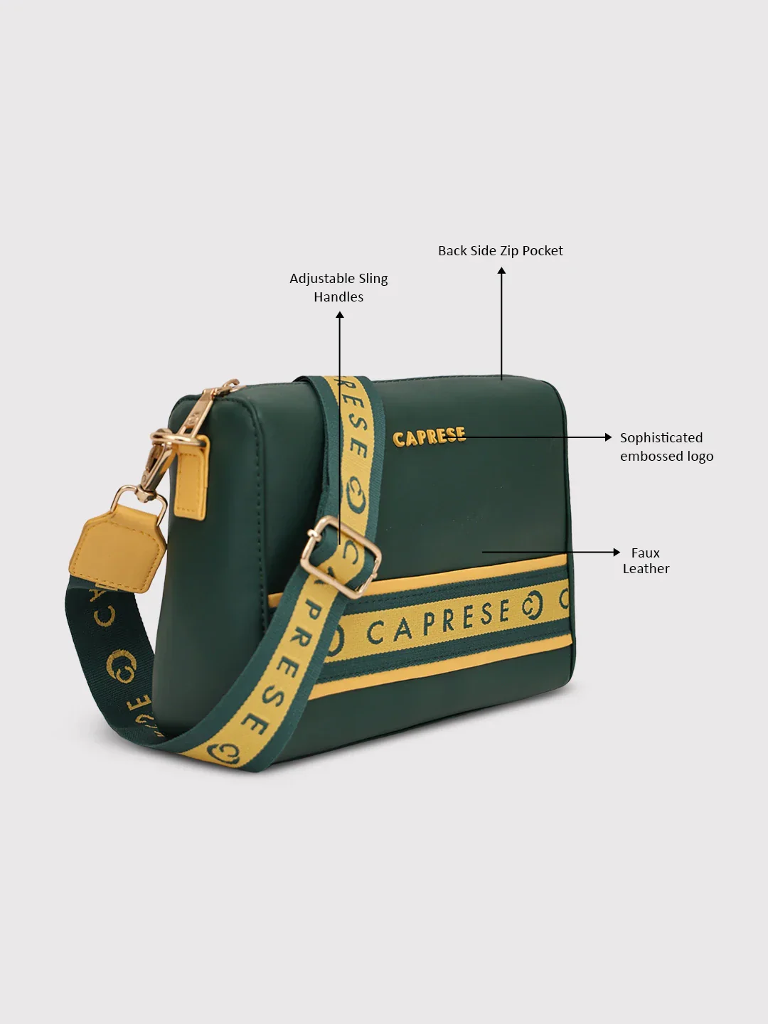 Caprese Trinity Medium Dark Green Sling Bag - Image 10