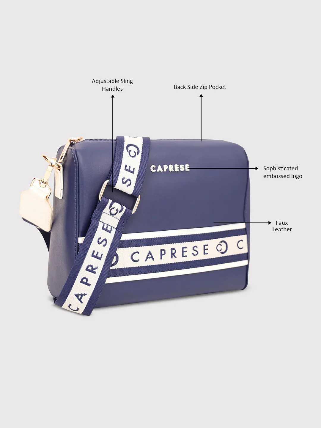 Caprese Trinity Medium Navy Sling Bag - Image 10