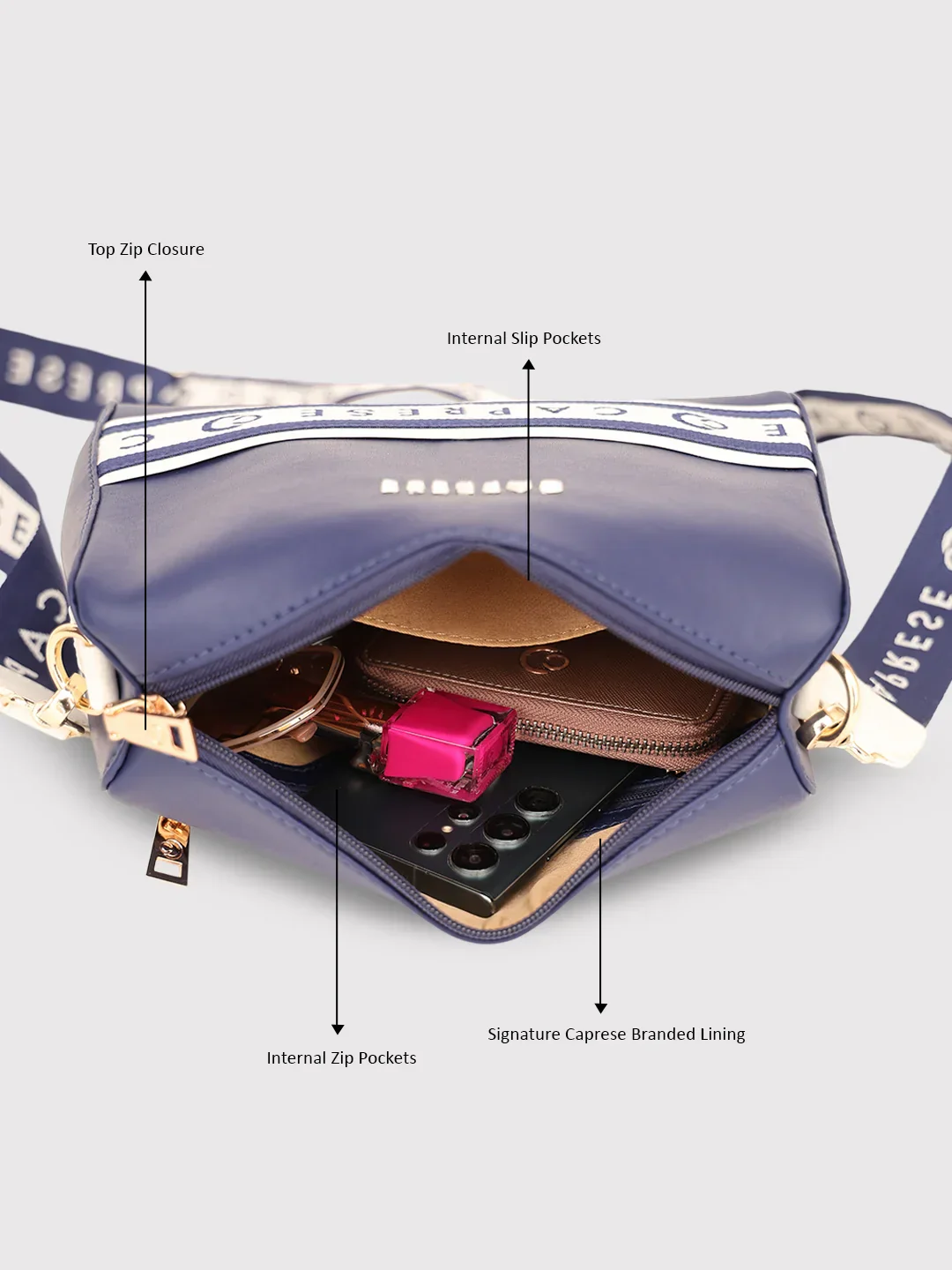 Caprese Trinity Medium Navy Sling Bag - Image 11