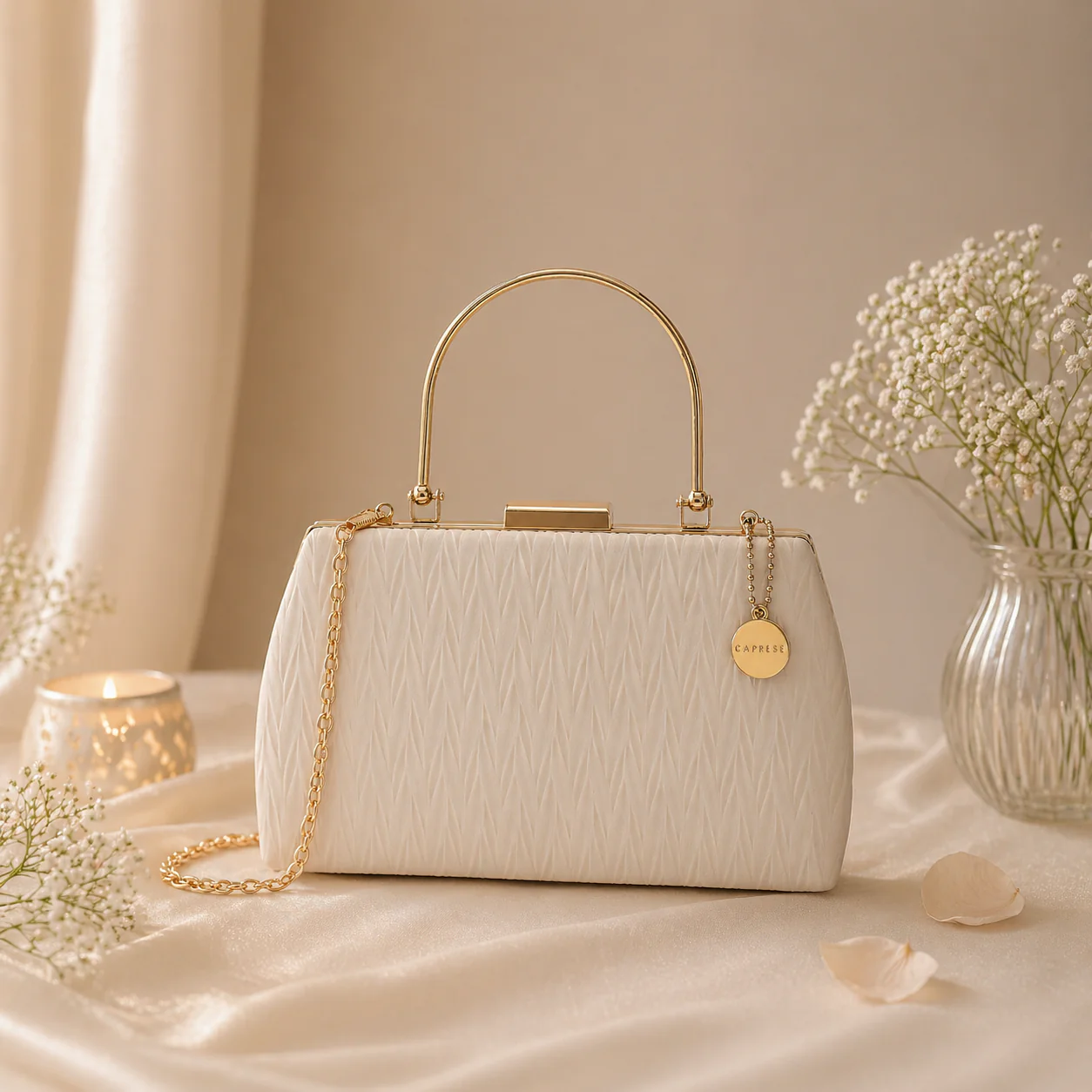 Caprese Trista Medium Cream Textured Clutch Bag - Image 2
