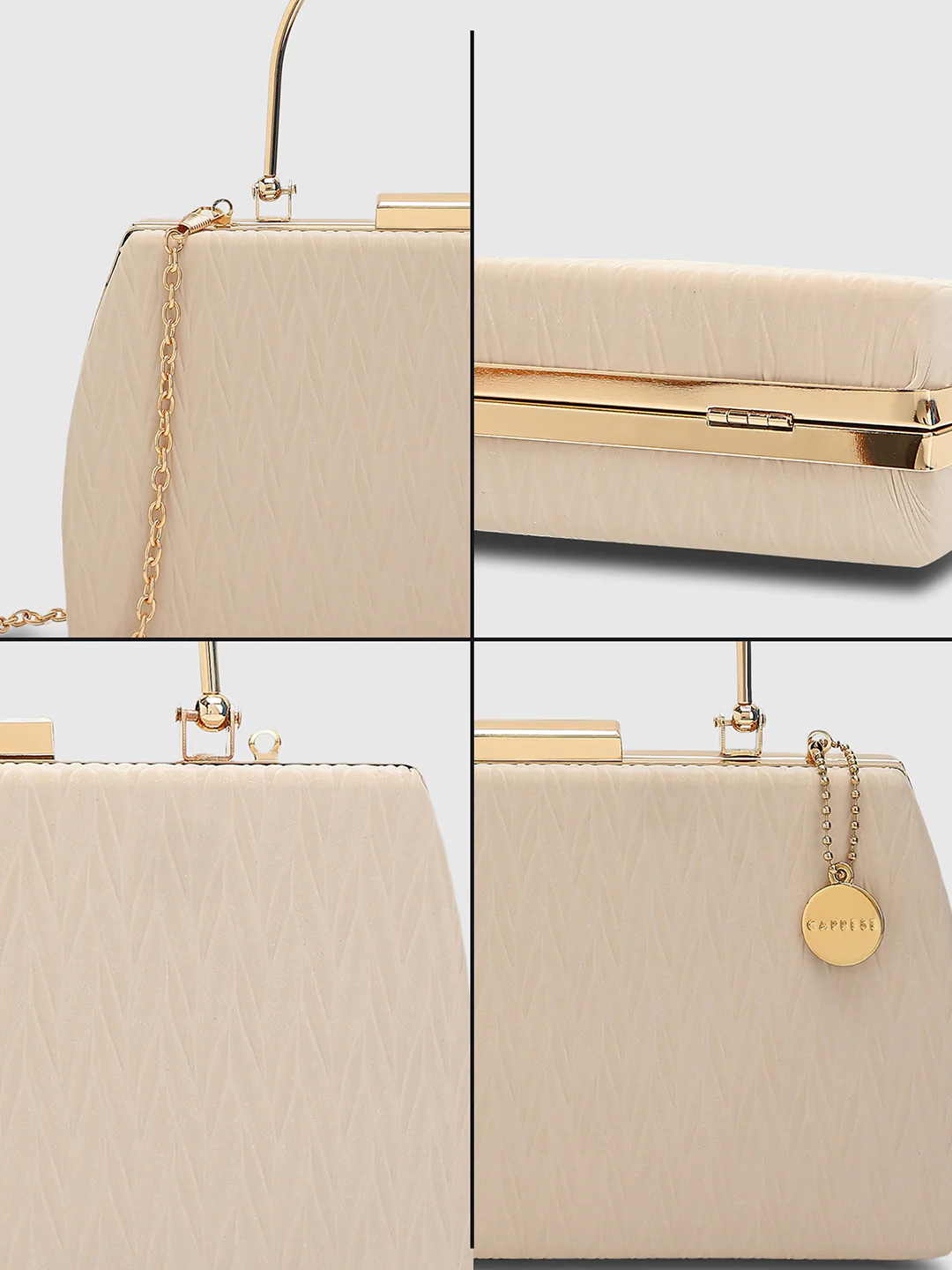 Caprese Trista Medium Cream Textured Clutch Bag - Image 7