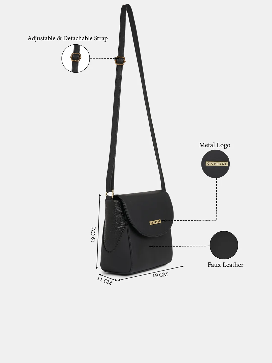 Caprese Vani Medium Black Sling Bag - Image 3