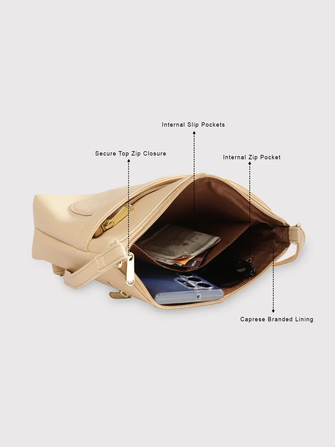 Caprese Vilano Small Beige Sling Bag - Image 10