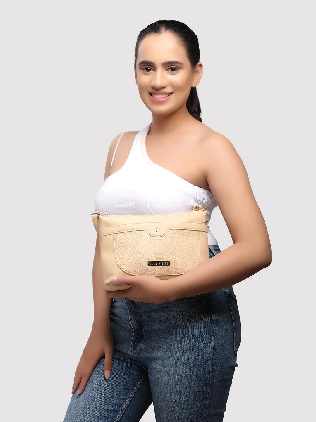 Caprese Vilano Small Beige Sling Bag - Image 13
