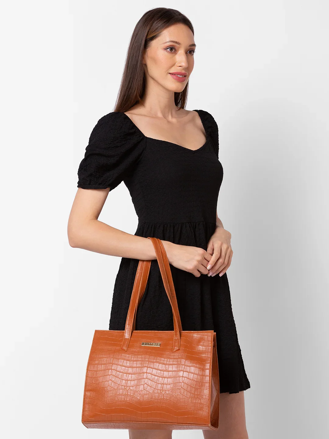 Caprese Westwood Croco Medium Tan Tote Bag - Image 9