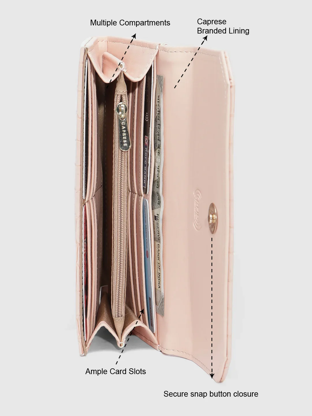 Caprese Wila Medium Peach Flapover Wallet - Image 11