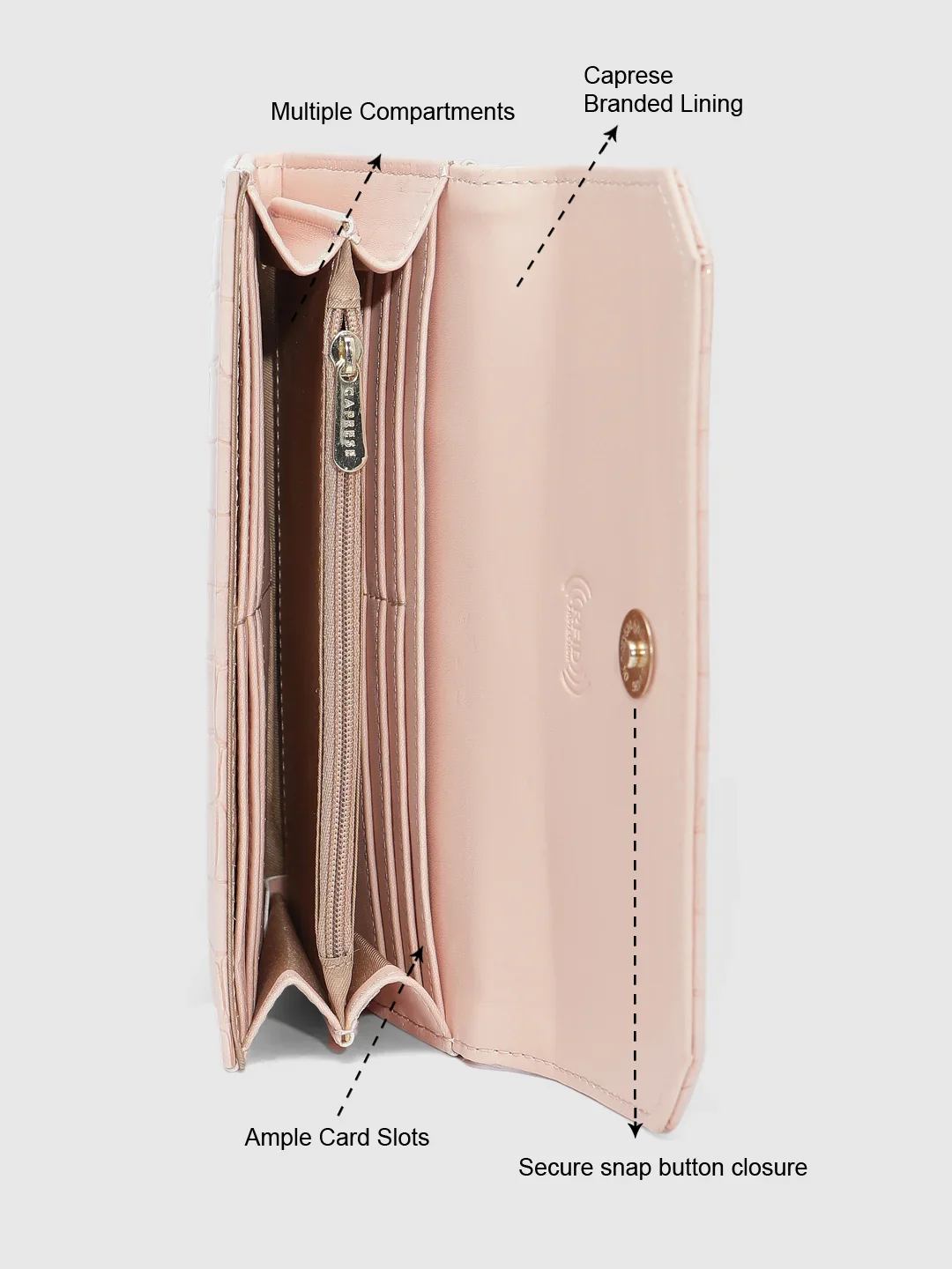 Caprese Wila Medium Peach Flapover Wallet - Image 7