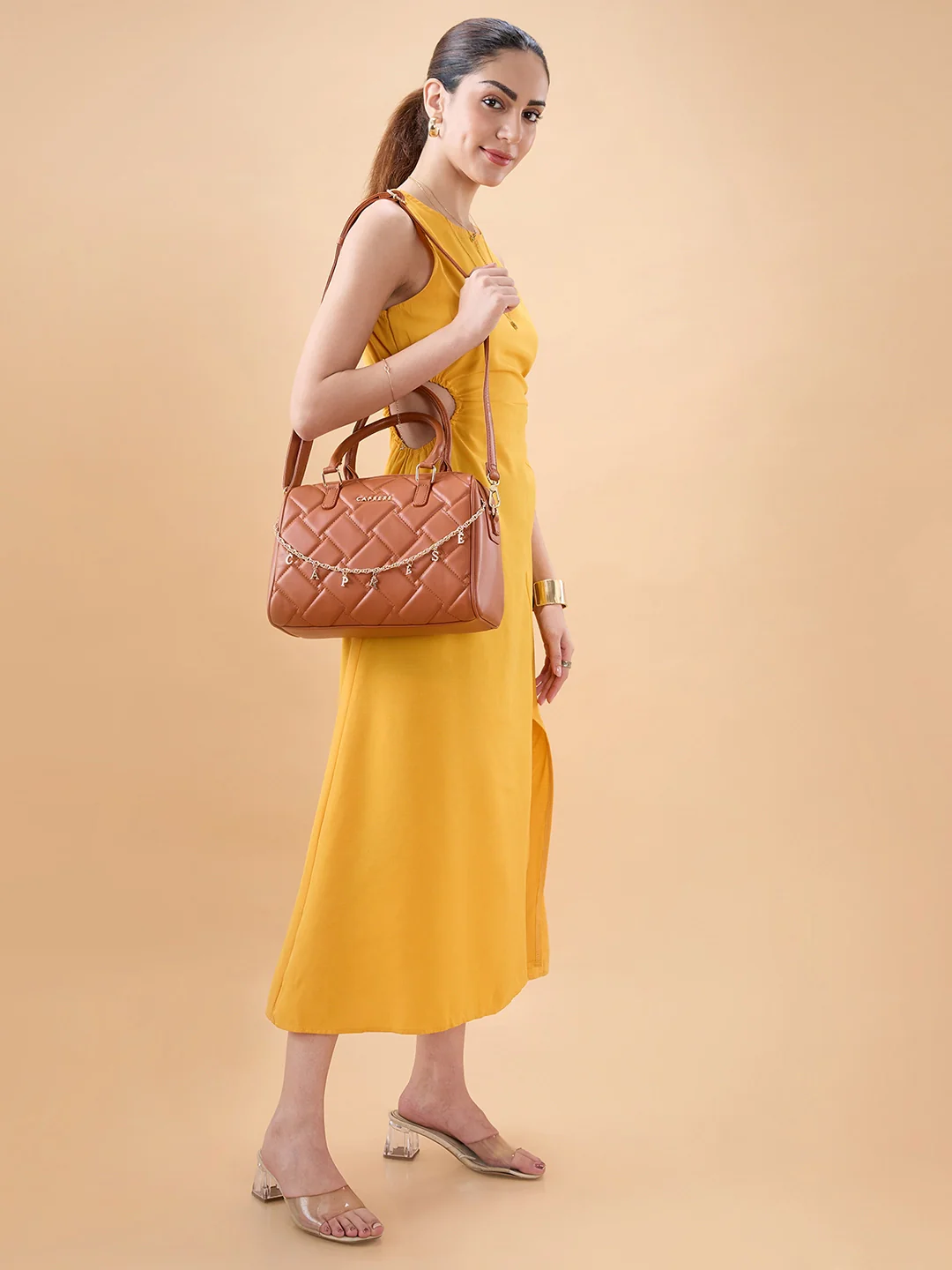 Caprese Winter Large Tan Satchel Bag - Image 6