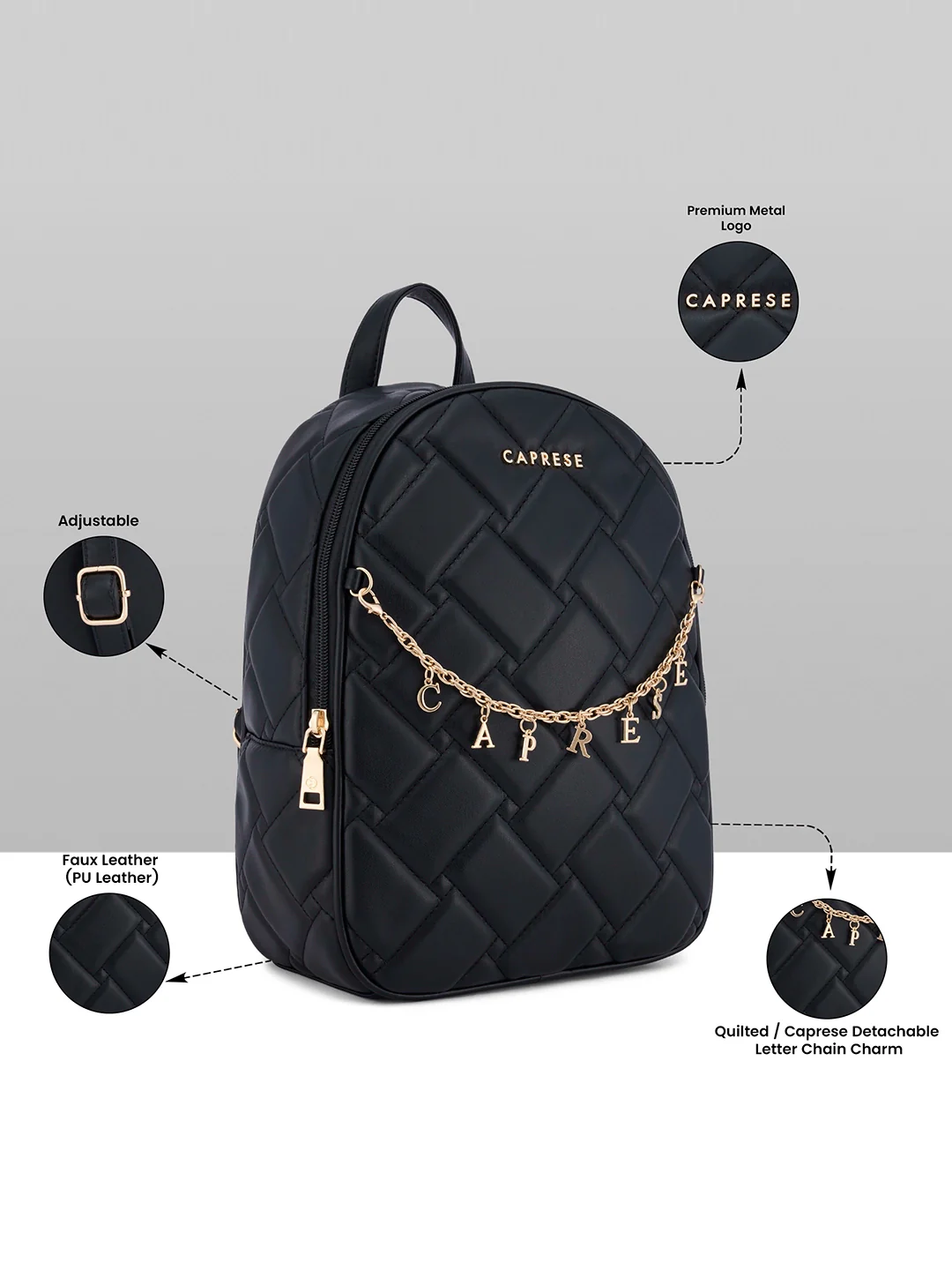 Caprese Winter Medium Black Backpack - Image 3