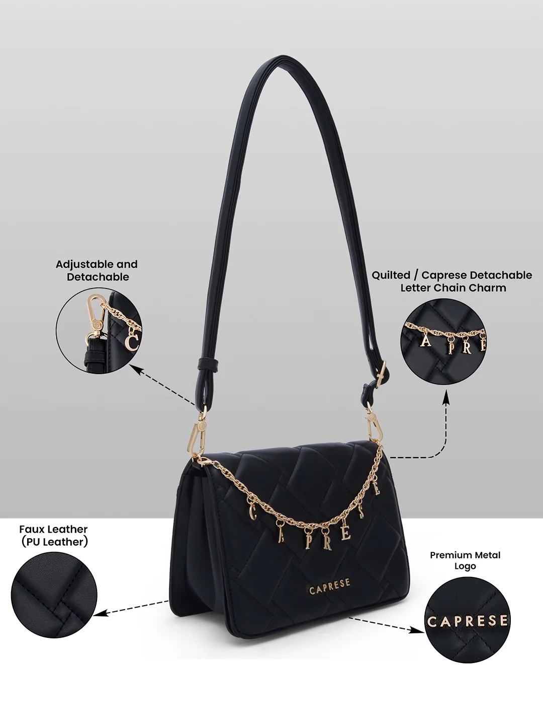 Caprese Winter Medium Black Sling Bag - Image 3