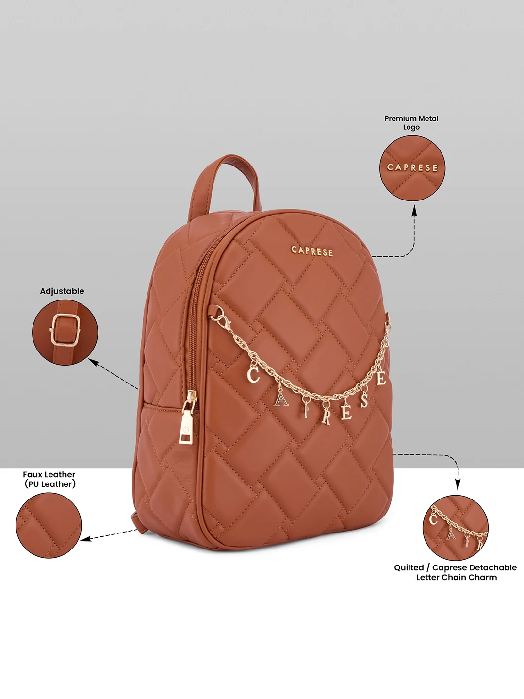 Caprese Winter Medium Tan Backpack - Image 3