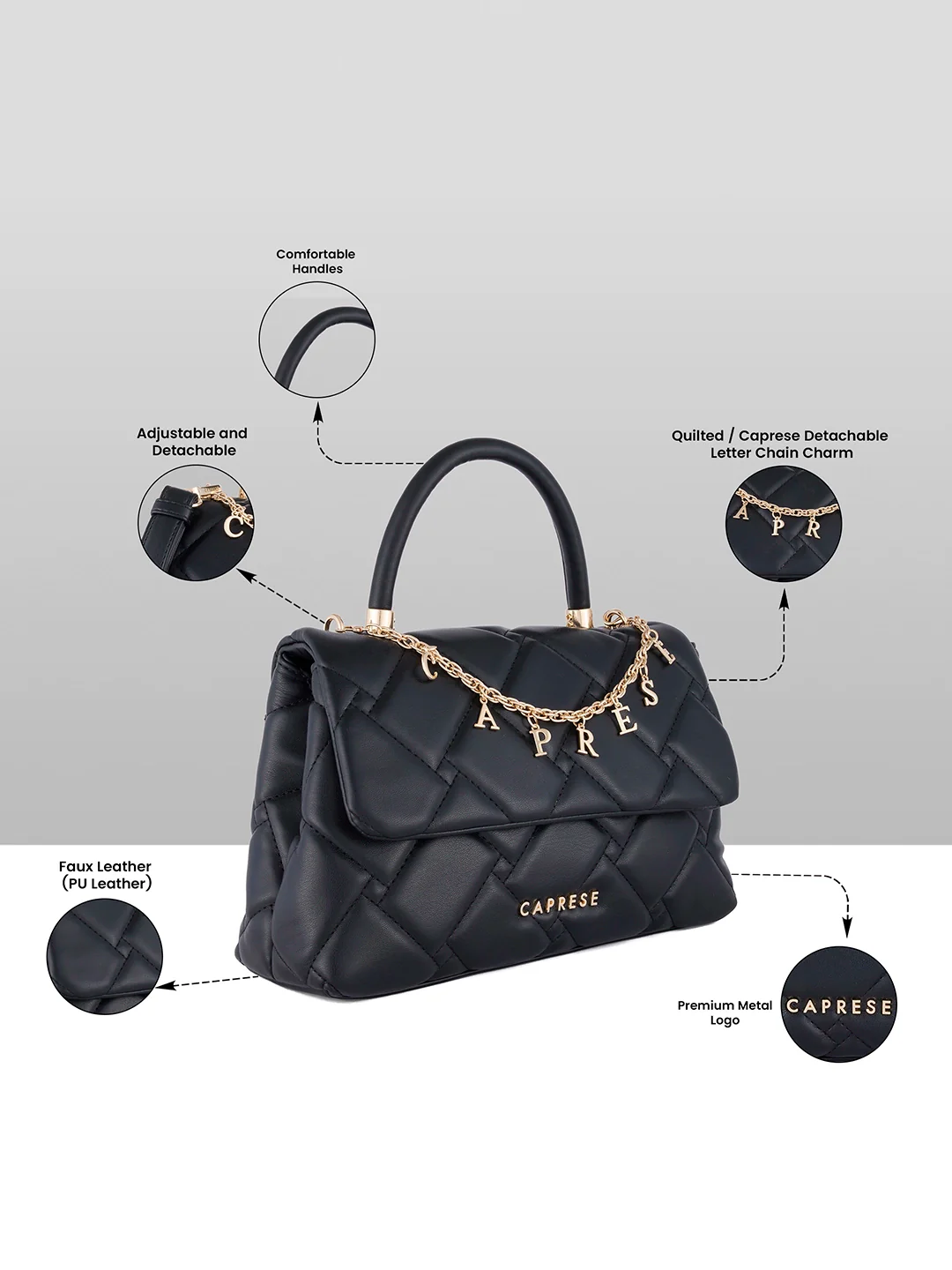 Caprese Winter Small Black Satchel Bag - Image 3