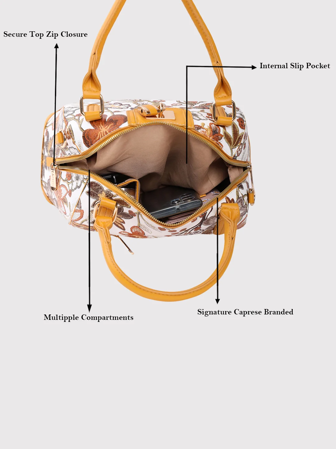 Caprese Wren Medium Ochre Satchel Bag - Image 9