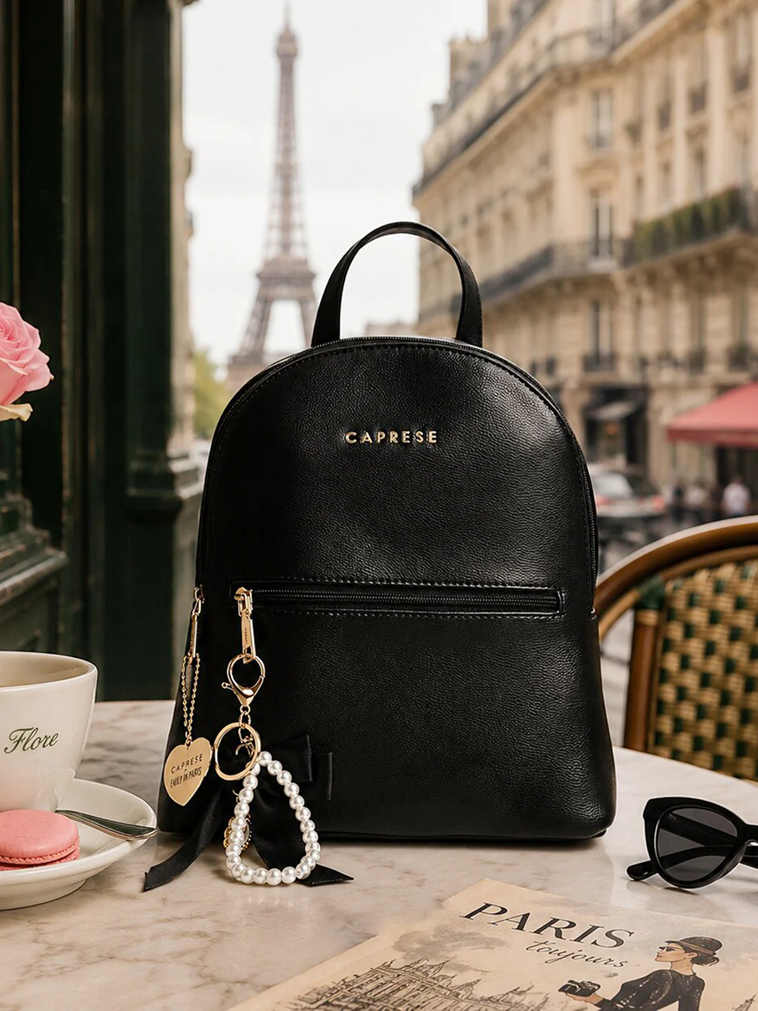Caprese X Emily in Paris Tiara Medium Black Fashion Backpack - Image 2