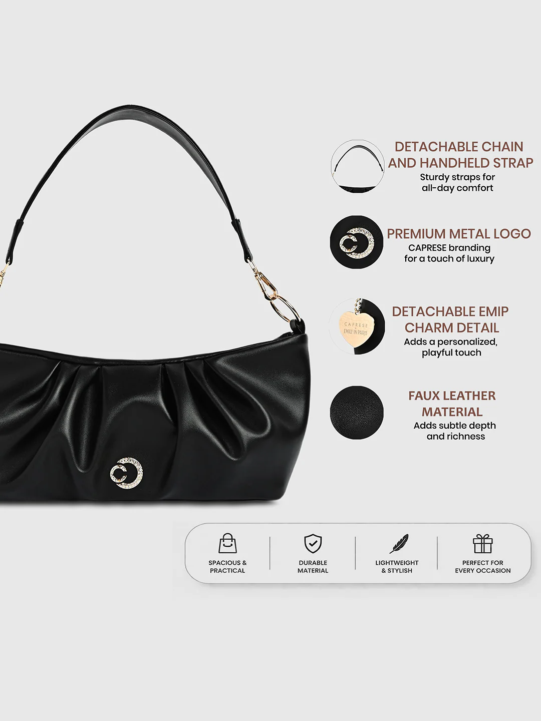 Caprese X Emily in Paris Tiara Medium Black Sling Bag - Image 3