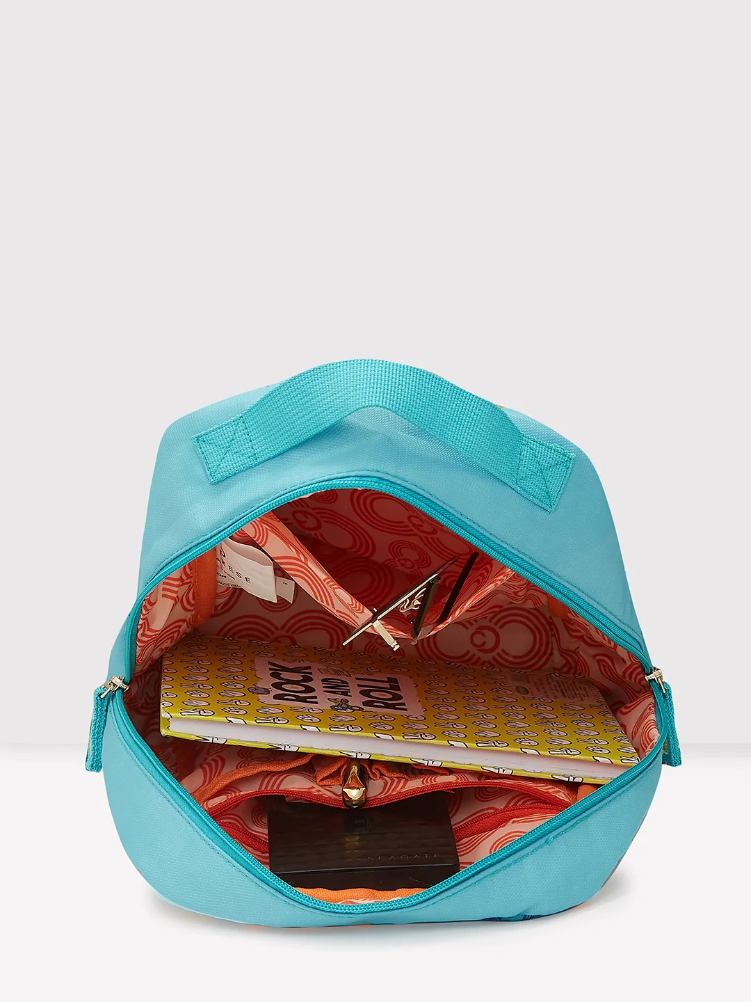 Caprese Xenia Small Turquoise Printed Backpack - Image 6