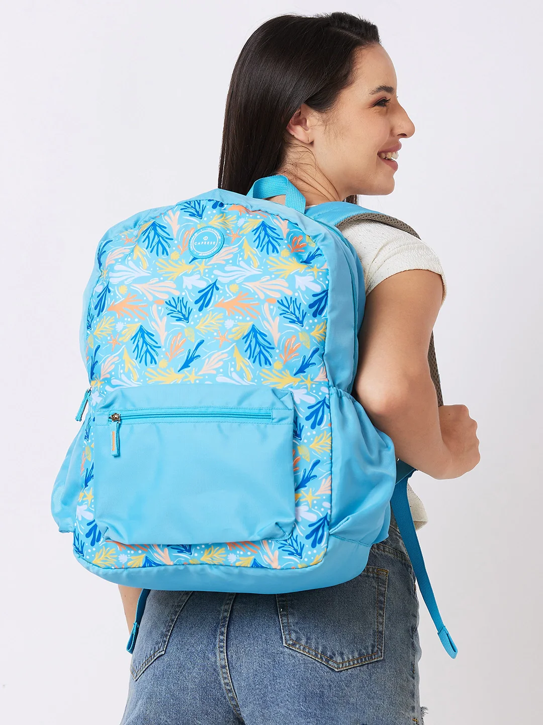 Caprese Xenia X Large Printed Light Blue Laptop Backpack - Image 8
