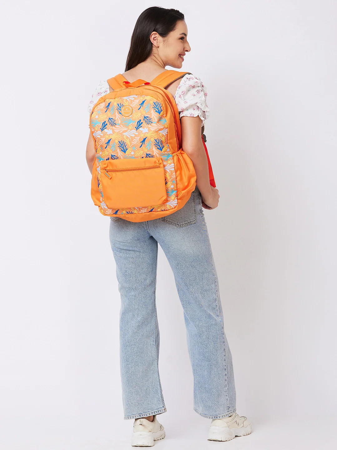 Caprese Xenia X Large Printed Orange Laptop Backpack - Image 10