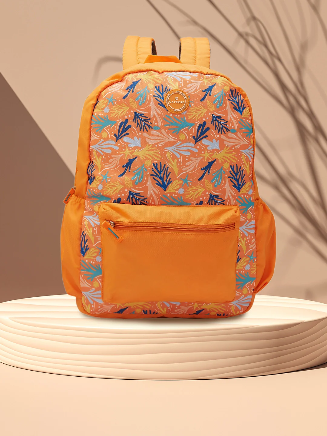 Caprese Xenia X Large Printed Orange Laptop Backpack - Image 11