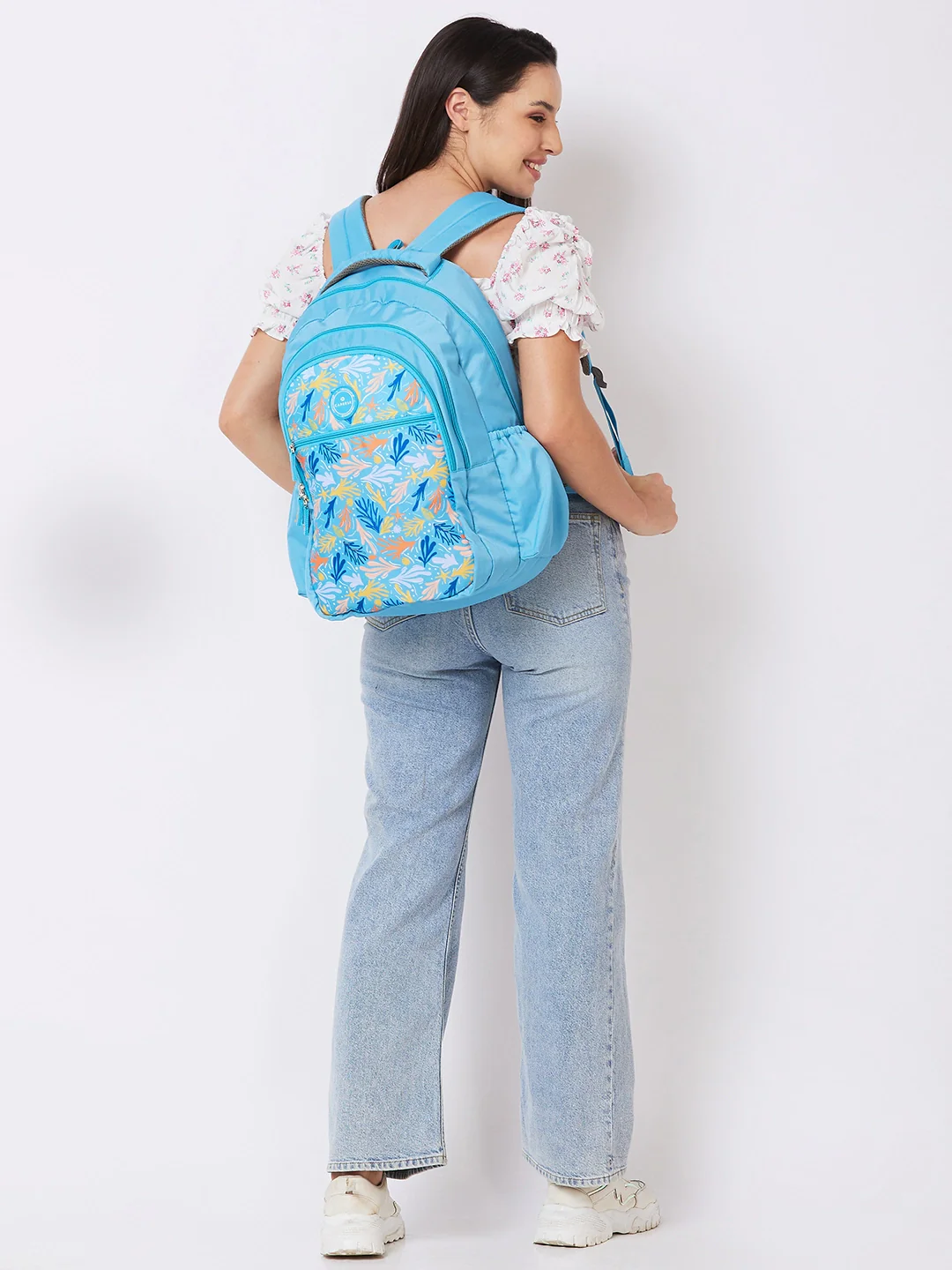 Caprese Xenia Large Printed Light Blue Laptop Backpack - Image 10