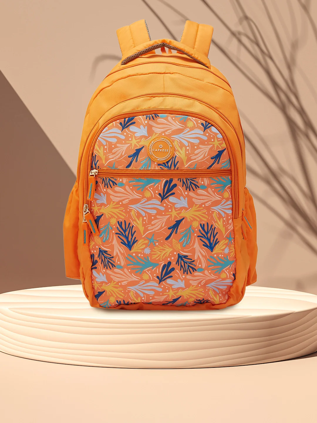 Caprese Xenia Large Printed Orange Laptop Backpack - Image 11