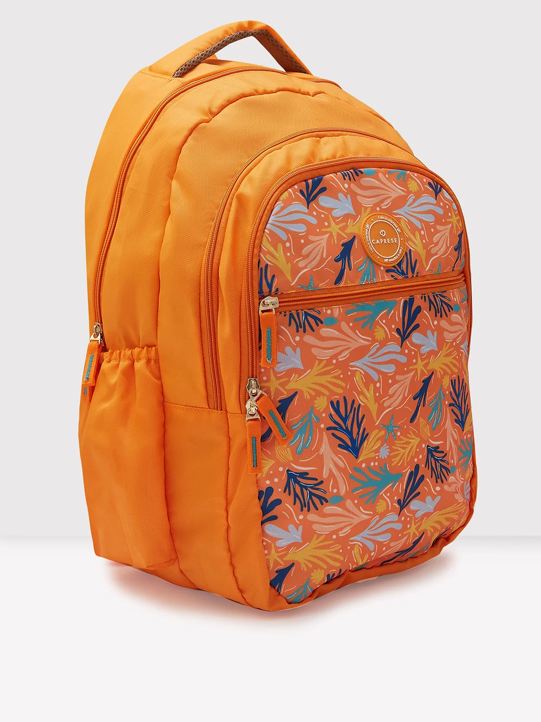 Caprese Xenia Large Printed Orange Laptop Backpack - Image 3