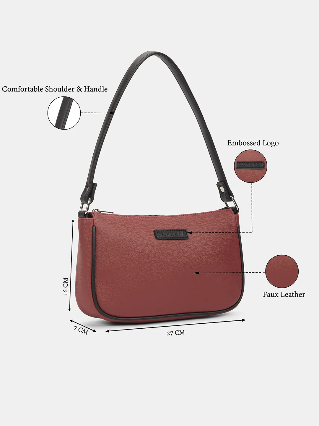 Caprese  Yashna Medium Cherry Red Baguette Bag - Image 7