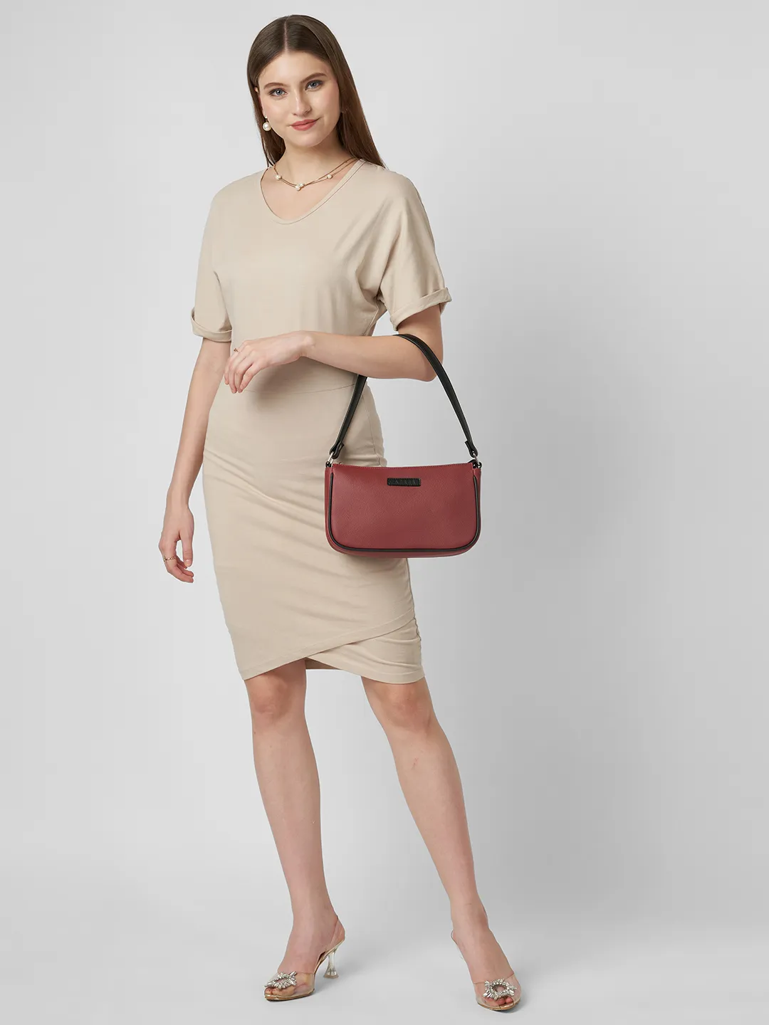 Caprese  Yashna Medium Cherry Red Baguette Bag - Image 9