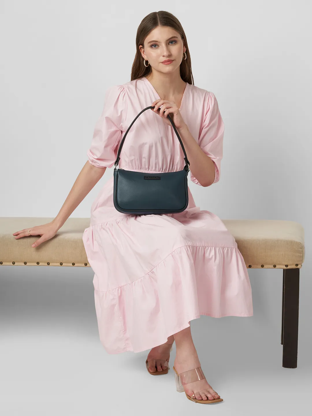Caprese  Yashna Medium Navy Blue Baguette Bag - Image 2